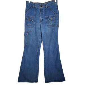 Vintage L'AVION Jeans Womens 31 Long Medium Blue Cargo Flare Hong Kong 28"‎